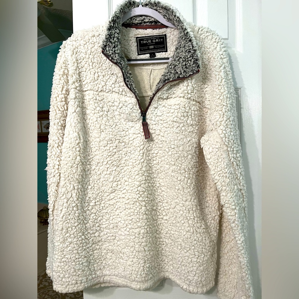 TRUE GRIT CREAM/GRAY SHERPA 1/4 ZIP PULLOVER SIZE Medium - Picture 1 of 7